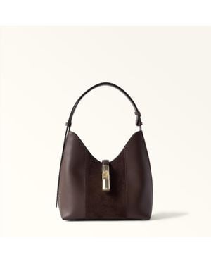 Furla Goccia Shoulder Bag Toni Espresso Sidney Calf Leather + Suede - Black