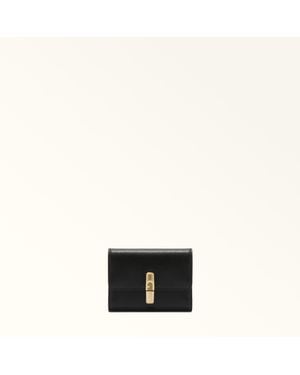 Furla Iride Compact Wallet Nero Textured Leather - Black