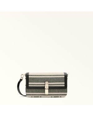 Furla Iride Crossbody Toni Canvas Stripes Fabric + Sidney Calf Leather - Grey