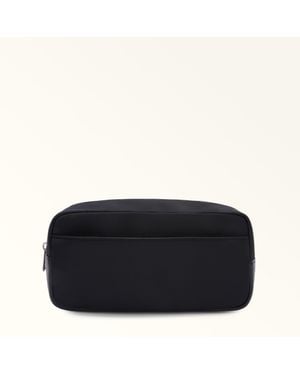 Furla Cosmo Pouch Nero Nylon + Grained Calf Leather - Black