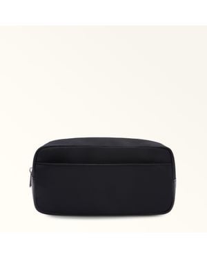 Furla Cosmo Pouch Nero Nylon + Grained Calf Leather - Black