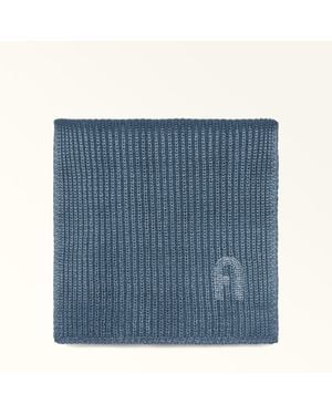 Furla Delizia Scarf Grigio Blu Lurex Wool Blend + Strass - Blue