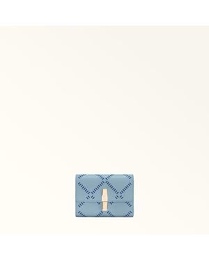 Furla Iride Compact Wallet Carta Da Zucchero Perforated Ares Textured Leather - Blue