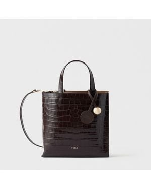 Furla Divide It Tote Cioccolato Cocco Print Calf Leather - Black