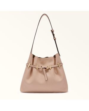 Furla Aura Bucket Bag Anemone Keria Grained Calf Leather - Natural