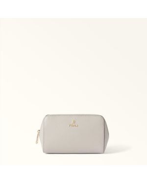 Furla Camelia Cosmetic Case Stone Textured Leather - White
