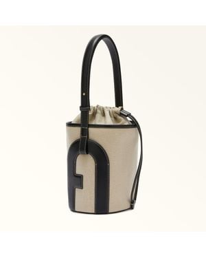 Furla Lido Sac Seau Mini Toni Nero Toile Double + Cuir De Veau Souple Femme - Noir