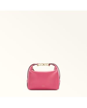 Furla Tonie Shoulder Bag Velvet Ares Soft Textured Leather - Pink