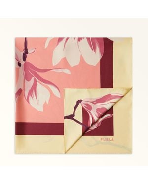 Furla Tortona Foulard Apple+Rosewood Twill Di Seta Con Stampa Little Magnolia Donna - Rosa