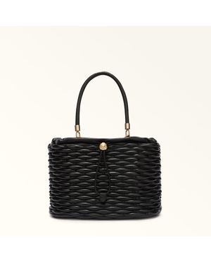 Furla Mionido Borsa Shopping Nappa Di Pelle Di Vitello Di Lusso Trapuntata Dattero Donna - Nero