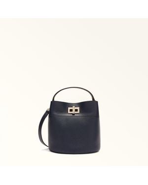 Furla Amelia Bucket Bag Ink Grained Calf Leather - Blue