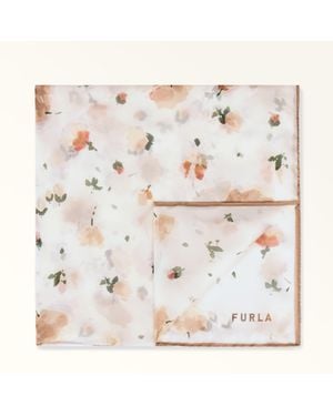 Furla Primavera Stole 70X200 Greige Fiori Leggeri Print Chiffon Silk - White