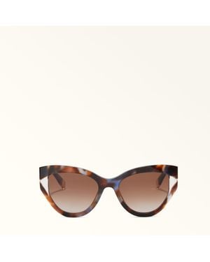 Furla Lunettes De Soleil Havana Acetate Colorblock Femme - Marron