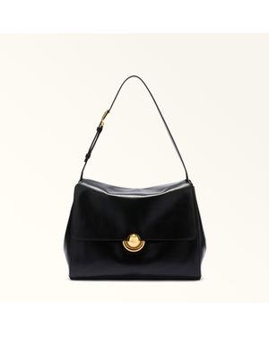 Furla Domus Schultertasche Nero Varenne-Kalbsleder + Wildleder Damen - Schwarz