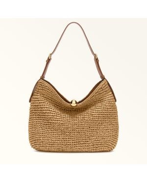 Furla Sfera Soft Shoulder Bag Linen Crochet - Grey