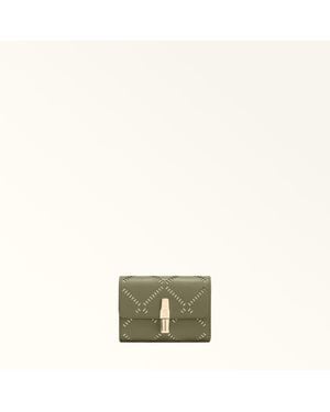 Furla Iride Compact Wallet Avocado Perforated Ares Textured Leather - Green