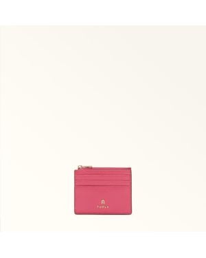 Furla Camelia Card Case Velvet Textured Leather - Pink