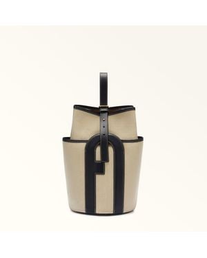 Furla Lido Sac Seau S Toni Nero Toile Double + Cuir De Veau Souple Femme - Neutre