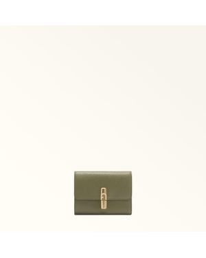 Furla Iride Compact Wallet Avocado Textured Leather - Green
