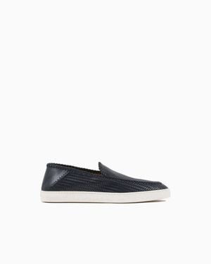 Giorgio Armani Galleria 3 Braided Printed Leather Slip-Ons - White