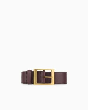 Giorgio Armani Adjustable Smooth Leather Belt With Prong Buckle - White
