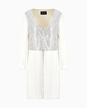 Giorgio Armani Rhinestone-Embroidered Silk Duster - White