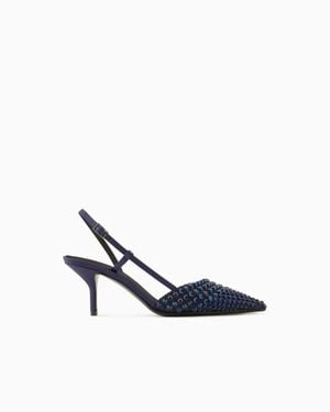 Giorgio Armani Satin, Mesh And Rhinestone Slingbacks - Blue