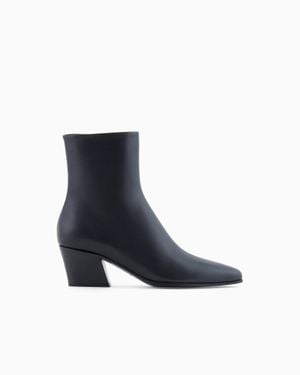 Giorgio Armani Smooth Leather Heeled Ankle Boots - Blue