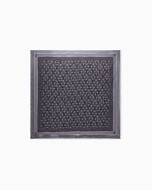 Giorgio Armani Silk Scarf With Geometric Pattern And Striped Edges - Gray