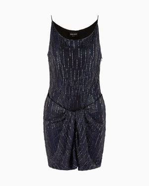 Giorgio Armani Short Silk Dress With Crystal Embroidery - Blue