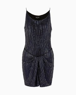 Giorgio Armani Short Silk Dress With Crystal Embroidery - Blue