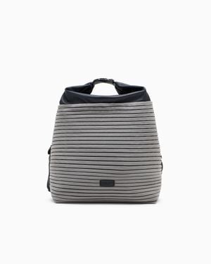 Giorgio Armani Pleated Canvas Backpack With Smooth Leather Details - Gray