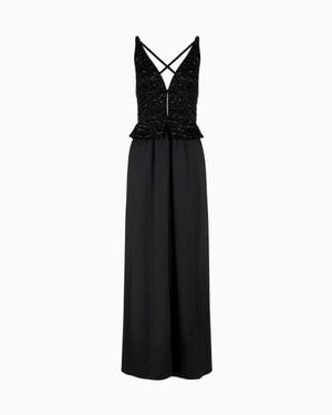 Giorgio Armani Silk Embroidered Long Dress - Black