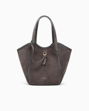 Giorgio Armani Medium Suede Handbag With Threading - Gray