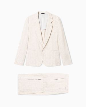 Giorgio Armani Jacquard Viscose And Linen Single-Breasted Suit - Natural