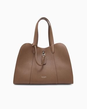 Giorgio Armani Large Pebbled Leather Tote Bag - Brown