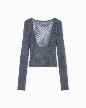 Giorgio Armani Viscose And Metallic Mesh Sweater - Blue
