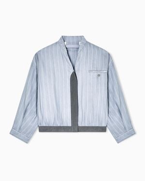 Giorgio Armani Pinstriped, Silk And Linen Blouson - Blue