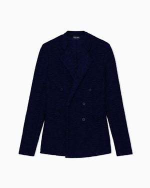 Giorgio Armani Double-Breasted Viscose Blazer With Lapels And Flap Pockets - Blue