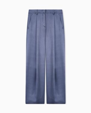 Giorgio Armani Silk Double Satin Single-Pleat Pants - Blue