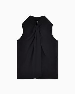 Giorgio Armani Silk Double Georgette Blouse With Front Knot - Black