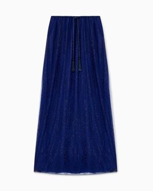 Giorgio Armani Embroidered Tulle Long Skirt - Blue