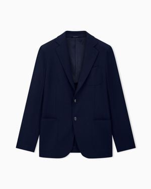 Giorgio Armani Unlined Single-Breasted Stretch Cashmere Jacket With Two Buttons - Blue