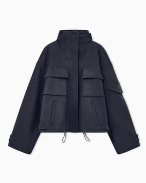 Giorgio Armani Caban Coat Double Cashmere Blouson With Stand-Up Collar - Blue