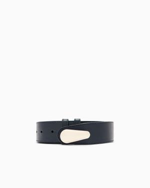 Giorgio Armani Shiny Leather Belt With A Teardrop-Shaped Twist Lock - White