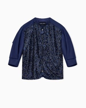 Giorgio Armani Embroidered Cropped Coat - Blue