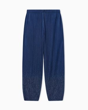 Giorgio Armani Pleated Jersey Pants With Rhinestones - Blue
