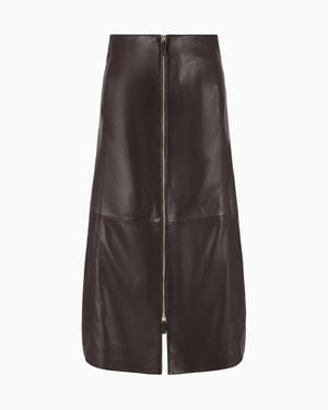 Giorgio Armani Nappa Leather Midi Skirt - Brown