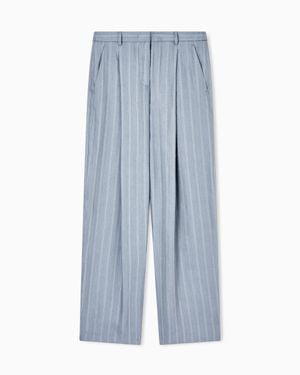 Giorgio Armani Silk-And-Linen Pinstripe Single-Pleat Pants - Blue
