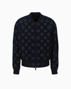 Giorgio Armani Suede Blouson With All-Over Rhinestone Monogram - Blue